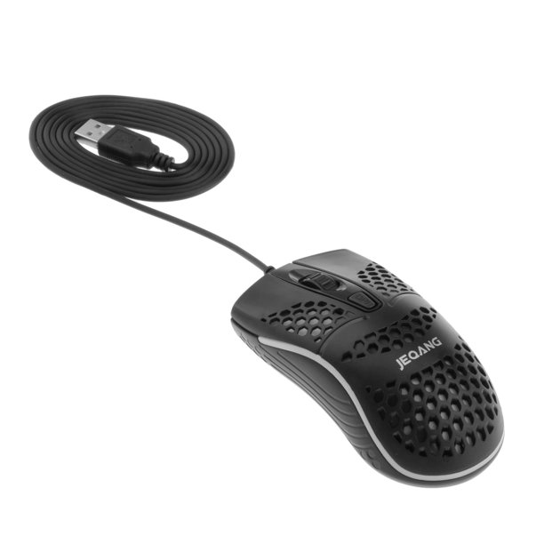 Ratón USB Gaming Mouse Honeycomb Ratón ligero para juegos con retroiluminación 1600DPI con cable Negro Baoblaze Ratón USB para juegos con cable