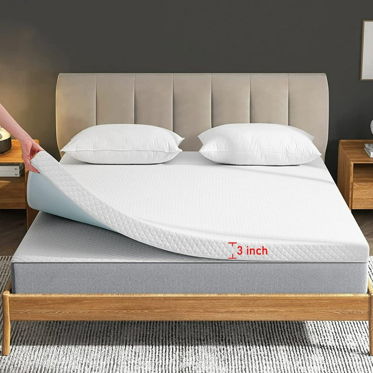 Emolli 3 inch Memory Foam Mattress Topper Full Size with Removable Bamboo Cover - Gel Infused High Density Cooling Bed Pad