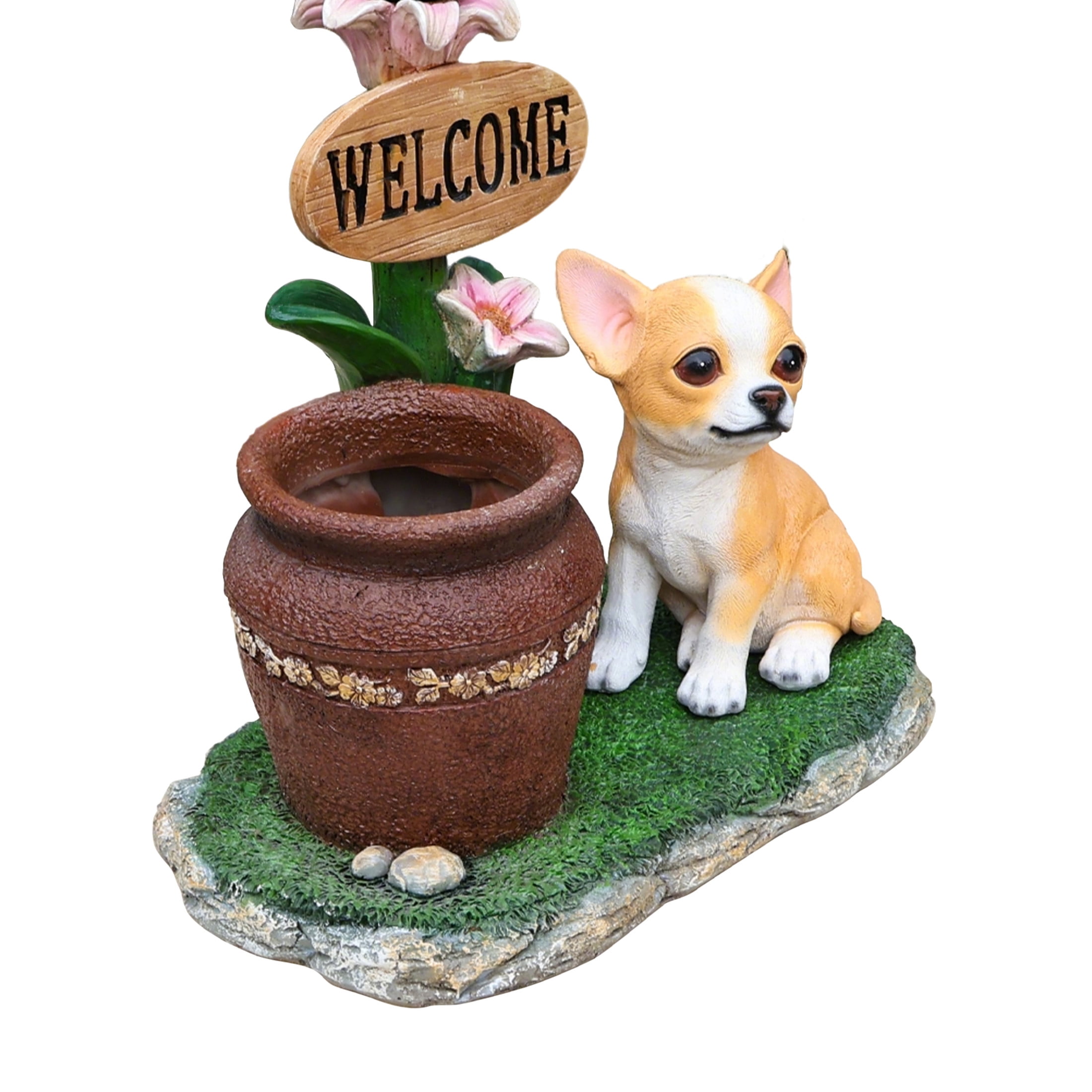 Noble House Corgi Dog Planter Statue with Solar Lantern, Realistic Resin Figurine Flower Pot for Garden, Multicolor