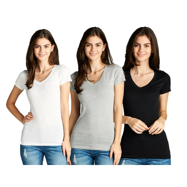 Active Basic Women's V Neck T Shirts 3 Deal(Wht/H Grey/Blk-1X) Walmart.com