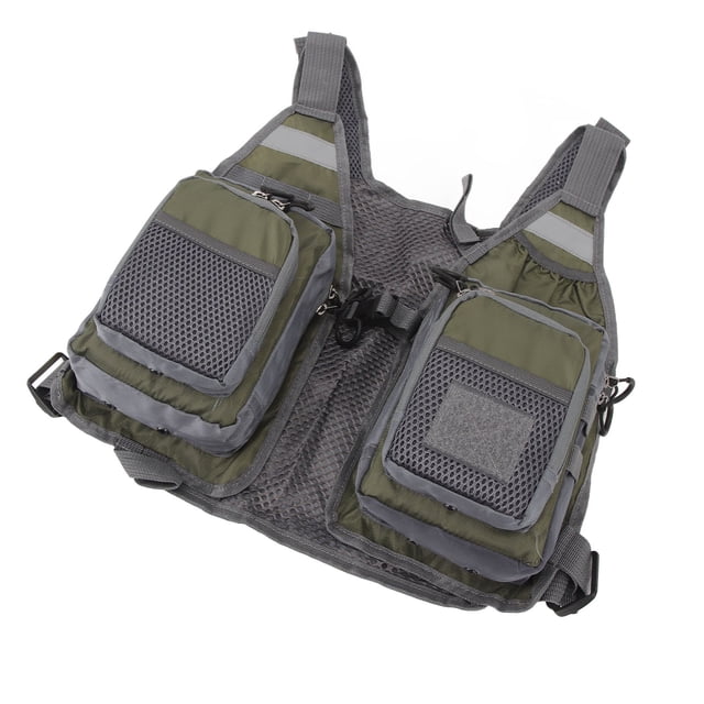 Gilet de Pêche à Sangle avec 8 Poches, Bandes Réfléchissantes, Sangle de Poitrine Réglable, Doublure en Maille, pour la Pêche en Plein Air