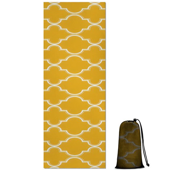 Yellow Geometric Quatrefoil Pattern Hot Yoga Mat Towel Non Slip for Hot Yoga - Quick-Drying Yoga Mat Cover with 4 Corner Pockets with Travel Bag - Hot Yoga Towel Non Slip 70"x26"