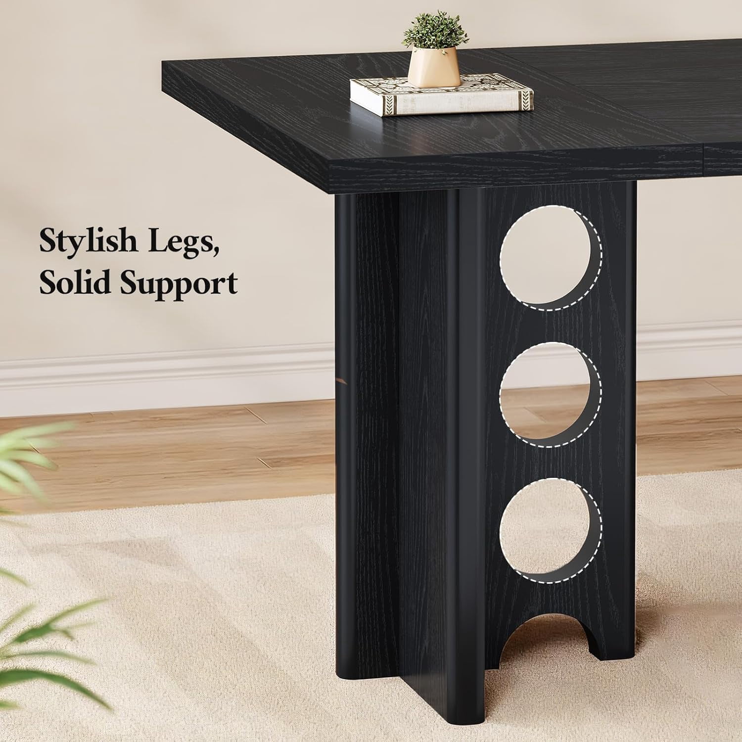 63 Inch Executive Desk with Power Outlet, Modern Computer Office Desks, Large Laptop Desk Writing Table Workstation Business Furniture for Home Office, Black