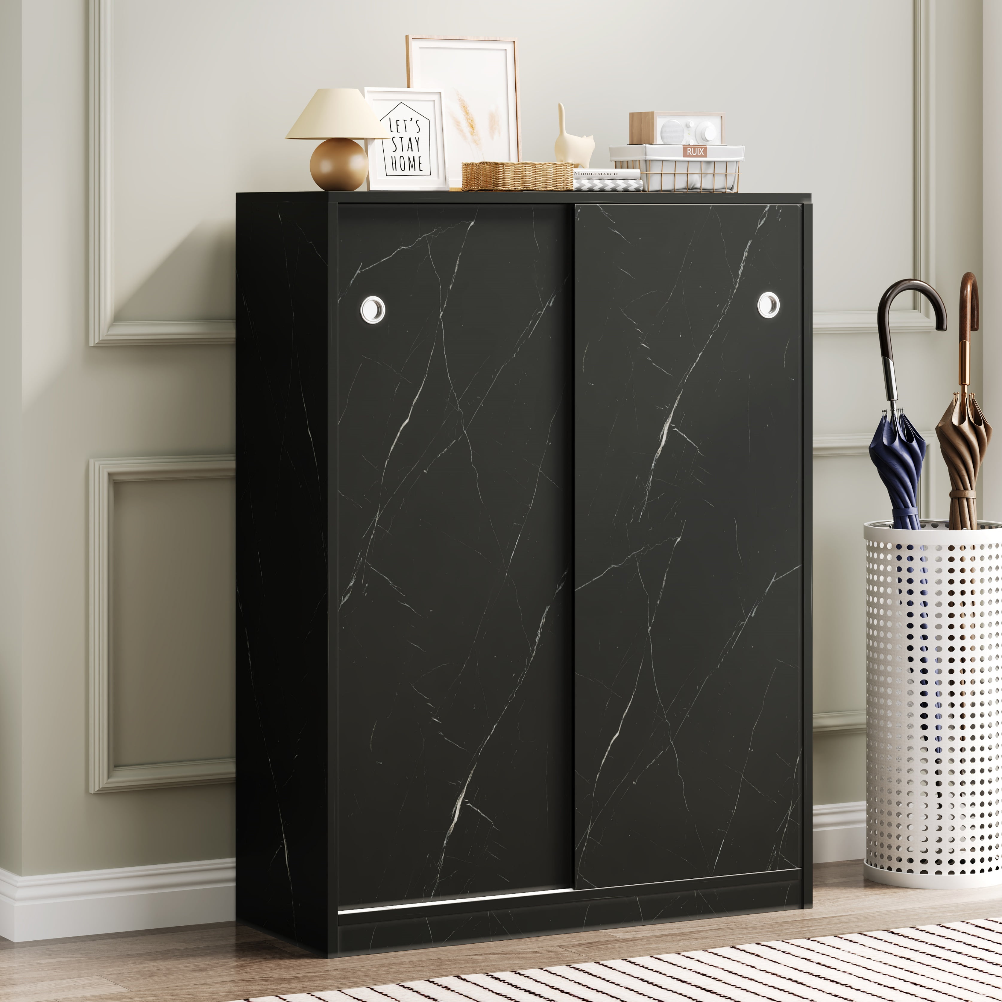Aukfa Marble 6-Tier Shoe Cabient 30 Pairs Shoe Rack Organizer for Entryway Bedroom Hallway,Black