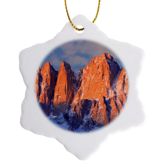 3drose, Usa, California, Mt. Whitney. Mountain Landscape in Winter., 3 inch Snowflake Porcelain Ornament