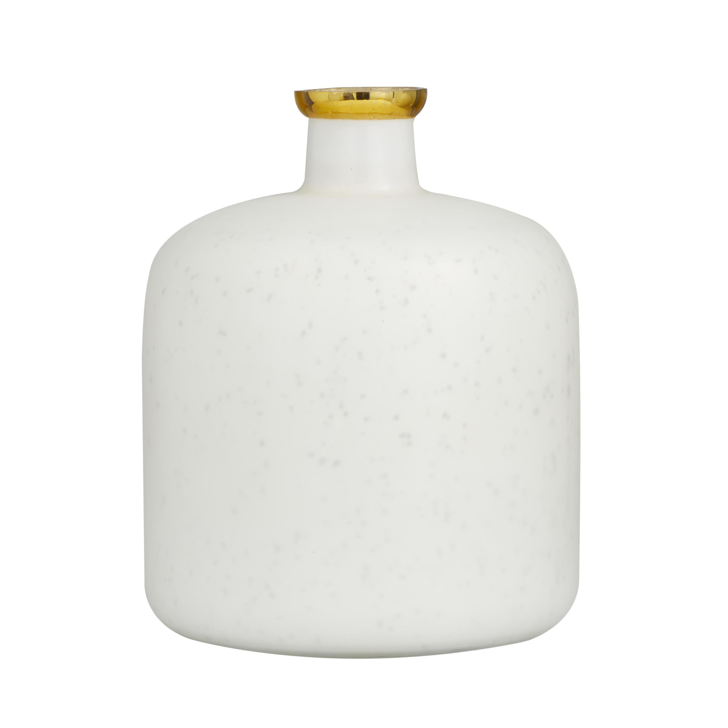 DecMode 12" White Glass Vase with Gold Rim