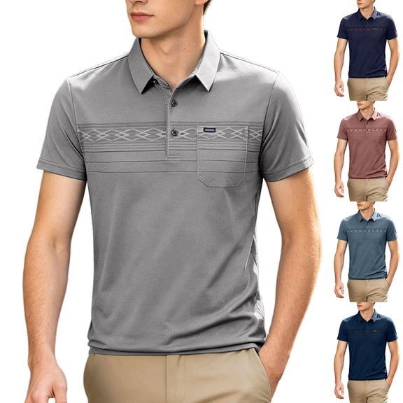 Qzwdhjm Men's Henley Shirts Collared Short Sleeve Golf Tees Classic Fit Button up Shirt with Pocket Big and Tall Tops for Going Out