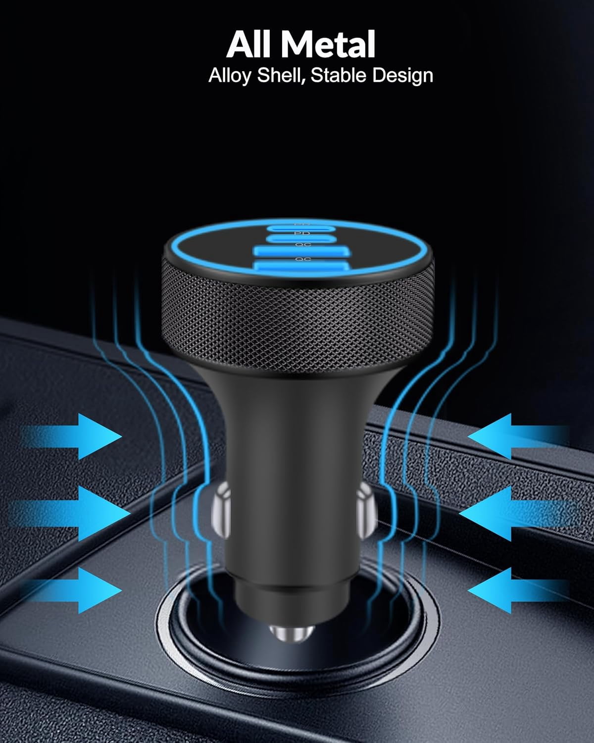 iPhone 17 16 15 Car Charger Fast Charging, 90W 4-Port USB C Fast Car Charger Cigarette Lighter Adapter with 240W 3FT USB-C Cable for iPhone 17/Air/17 Pro/16/15 Pro Max/Plus/16e, iPad, Galaxy, Android