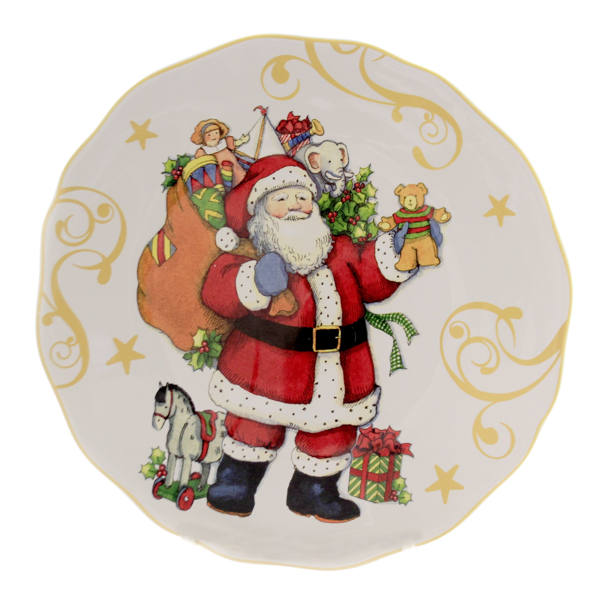 Tabletop VINTAGE SANTA DESSERT PLATE Christmas Mr Claus Bag Of Gifts