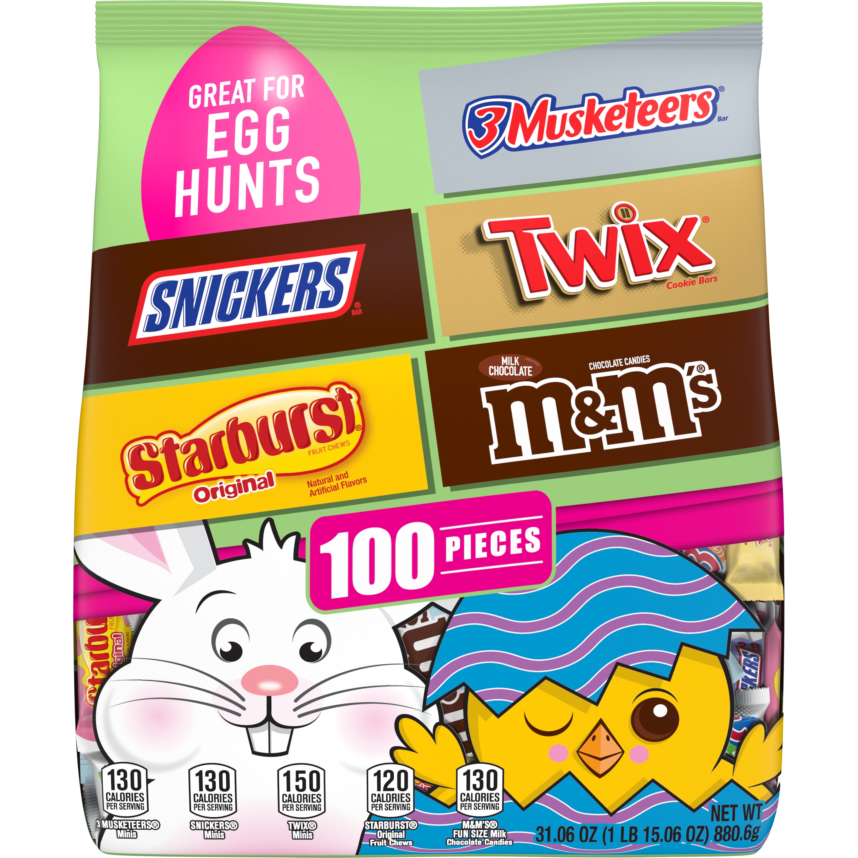 M&M's, Snickers, Twix, 3 Musketeers & Starburst Bulk Easter Candy-100Ct