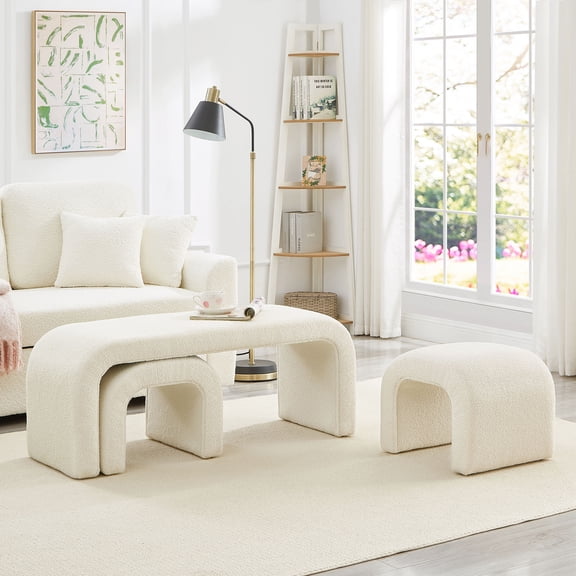 Set of 3 U-Shaped Modern Teddy Ottomans with 44 " and 18 " Sizes, Perfect for Entryway or Living Room Footrest, Stylish Extra Seating and Home Decor Accent