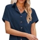 thumbnail image 2 of Mujeres traje de baño Cover Up Beach Plain Color Turn Down Collar manga corta botón camisa larga con bolsillo en el pecho, 2 of 6