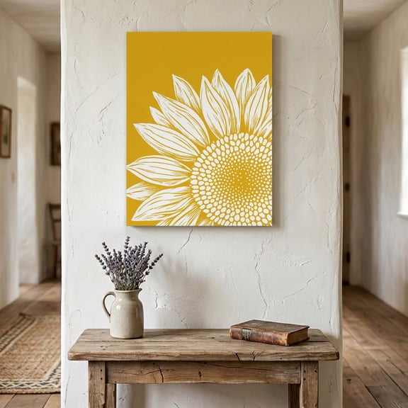 White Sunflower Canvas Wall Art for Living Room Bedroom Bathroom, Summer Floral White Petals Mustard Yellow Background Canvas Art Wall Decor, Artwork for Walls Home Office Decor, 11"x14"