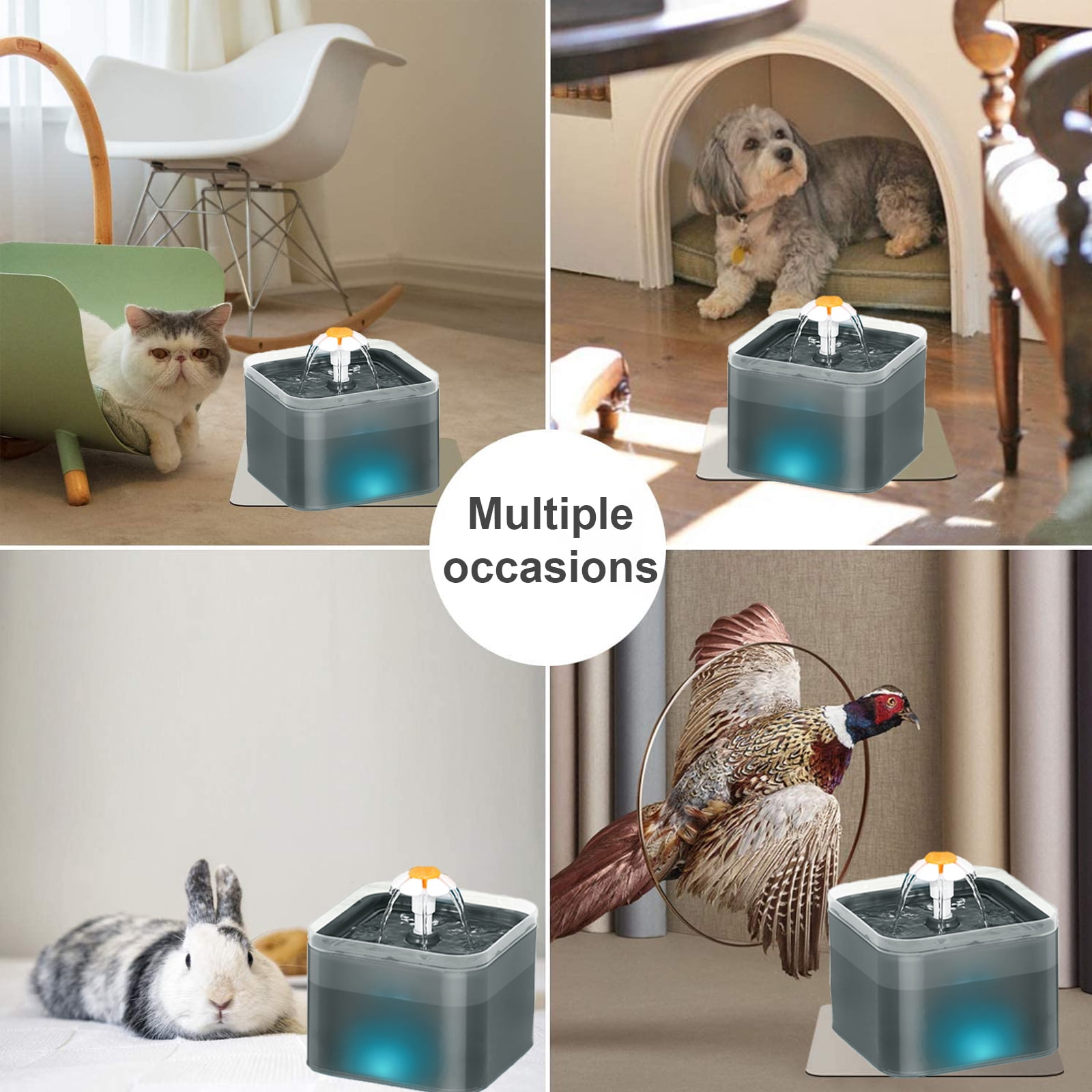 Cat Water Fountain, 2L/68oz Pet Water Fountain for Cats Inside, Automatic Dog Drinking Dispenser with Replacement Filters Quiet Pump LED Lights, Cats Dogs and Birds Use, Black