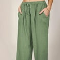 thumbnail image 4 of Huesdet Women's Cotton Linen Pants,Summer Wide Leg Casual Loose Drawstring High Waist Palazzo Pants Trousers with Pockets(Green,XL), 4 of 8