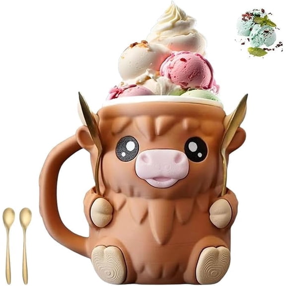 ice cream pint holder Highland Cow Ice Pint Holder – Ice Cream Pint Sleeve with Spoon & Handle, Leak-Proof Popsicle Holder & Beer Can Cup – Cute Animal Cooler Container for Highland Cow Lovers (Brown
