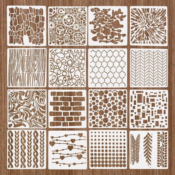 16Pcs Camouflage Pattern Stencils Geometric Stencils Texture Templates for Painting Layering Background Templates Reusable for Painting on Wood Fabric Wall Paper Decor DIY Making