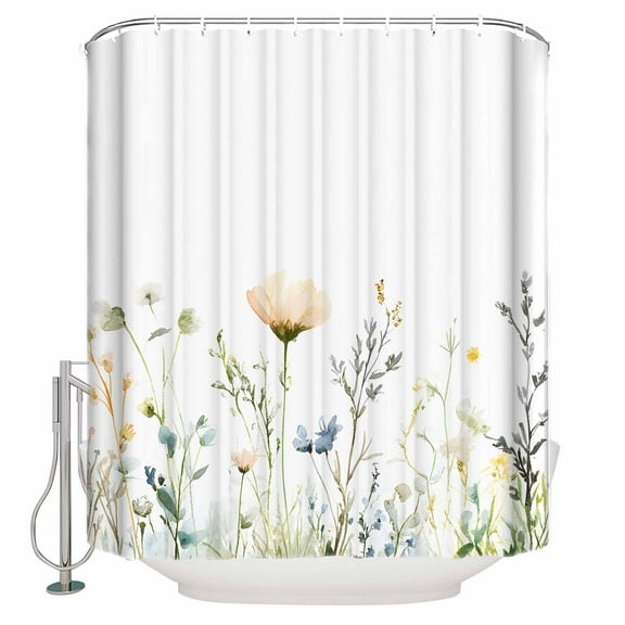Extra Long Shower Curtain 72x84 Inch, Elegant Spring Floral Shower Curtain Waterproof Bathroom Decor Pastoral Summer Botanical Fabric Bath Curtain Set Accessories with Hooks
