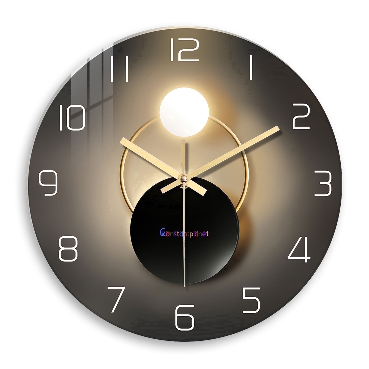Constantplanet 12-Inch Silent Wall Clock, Black and Gold photo 1