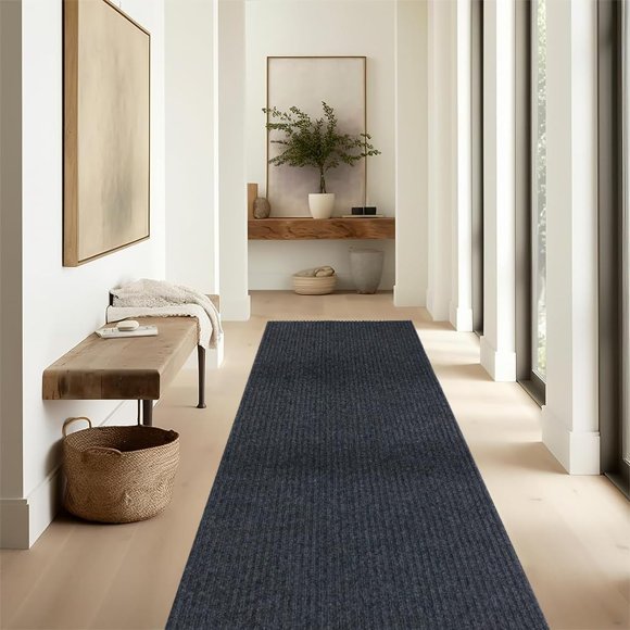 SHIQI-Runner Rug Carpet Runners, Indoor/Outdoor Hallway Custom Sizes Kitchen Entryway Bedroom Area Rugs with Natural Non-Slip Waterproof Rubber Backing, Garage Mat, Double Stripe, 2' x 6'