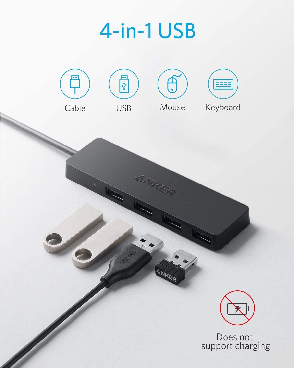 Anker 4-Port USB 3.0 Data Hub Adapter Ultra-Slim Splitter with 2 ft Cable - image 2 of 6