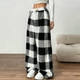 thumbnail image 6 of Fuzzy Plush Pants for Women Fleece Plaid Wide-Leg Trousers with Drawstring Casual High Waisted Bottoms Warm Comfy Loungewear Sherpa Pajama Pant Fall Winter Outfits, 6 of 7