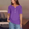 thumbnail image 2 of Brnmxoke Womens Shirts Dressy Casual Short Sleeve 2025 Summer Tops Spring V Neck Button Up Tunic Blouses Solid Color Loose Comfy Work Office Henley Tshirt Purple,XL, 2 of 6