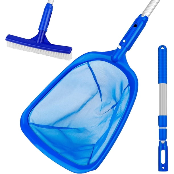 Red para skimmer de piscina, resistente con malla ultrafina para una limpieza integral, poste telescópico de aluminio que se ajusta de 17,3 a 35,4 pulgadas, diseño compacto para ahorrar espacio de
