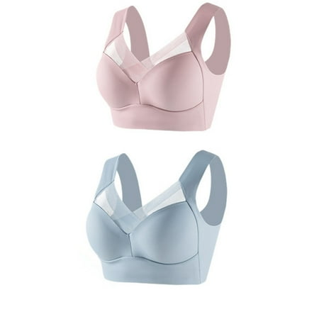 Blphud Bra for Large Women Plus Size Sports Bra for Women 2Pc Women s Large Smooth Soft Bras Underwear Thin Side Fold Side Adjustable Bra Lingerie for Women Sports Bras for Women Dark Blue L