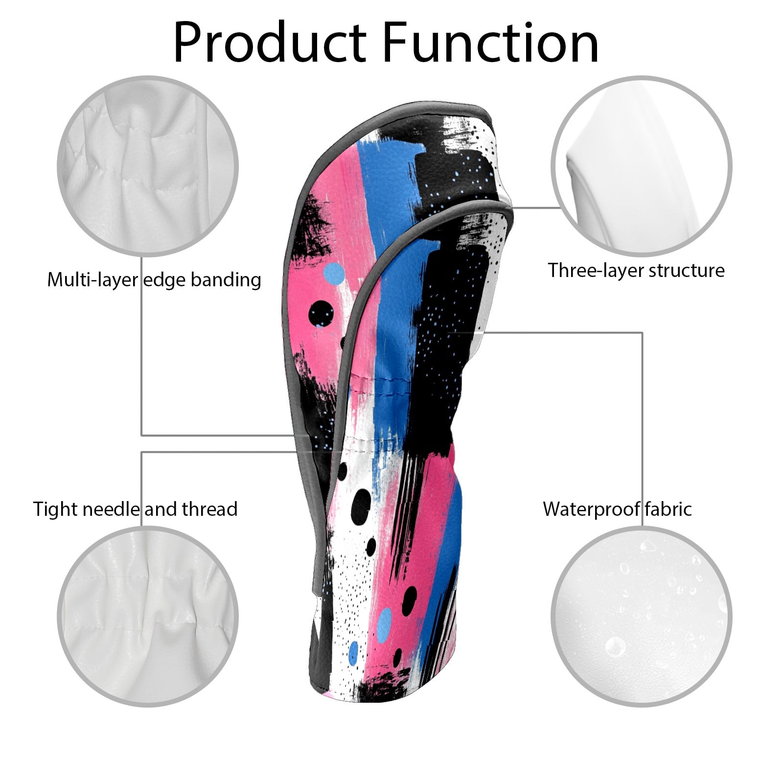 Golf Club Covers PU Leather Waterproof Head Covers for Fairway Woods Hybrids Hand-drawn Graphics