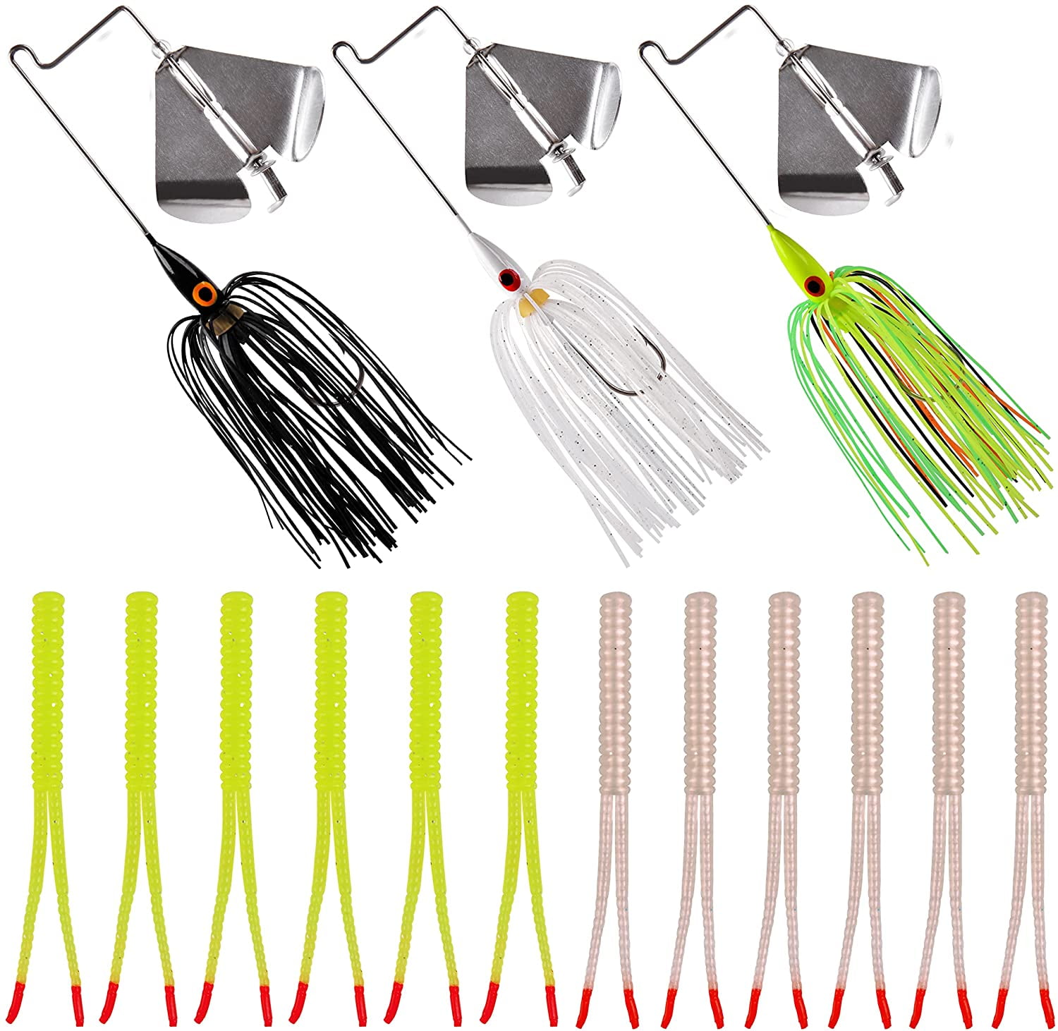 Bass Fishing Spinner Lures Kit Buzz Baits with Split Tail Spinnerbait