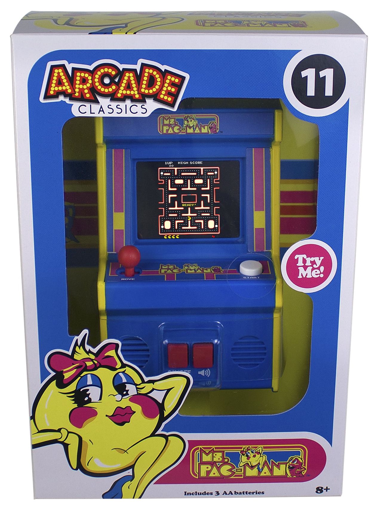 Basic Fun! Arcade Classics Ms. Pac-Man Mini Arcade Game, Brightly Colored Screen