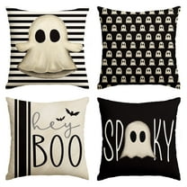 Sm:)e Scary Hey Boo Cute Ghost Spooky Halloween Throw Pillow Covers, 18 x 18 Inch Set of 4, Striped