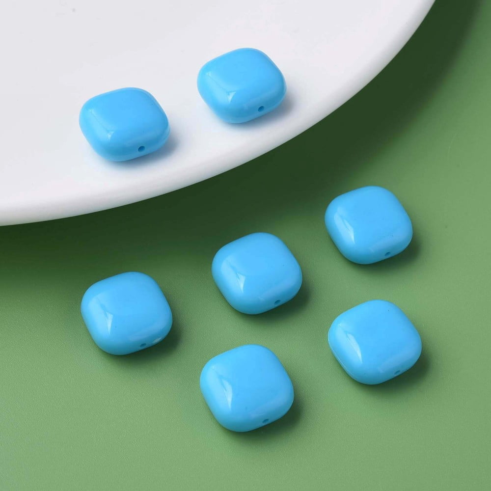 Opaque Acrylic Beads Square Deep Sky Blue 15x15x7.5mm Hole: 1.2mm about 375pcs/500g