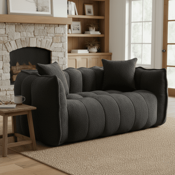 Homy Casa 2-Person Bean Bag Sofa with High Resilience Foam, Chenille Loveseat for Living Room