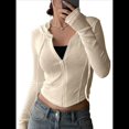 thumbnail image 1 of Chaqueta Corta Ligera con Capucha, Cremallera y Cordón de Larga para Mujer Caqui S, 1 of 9