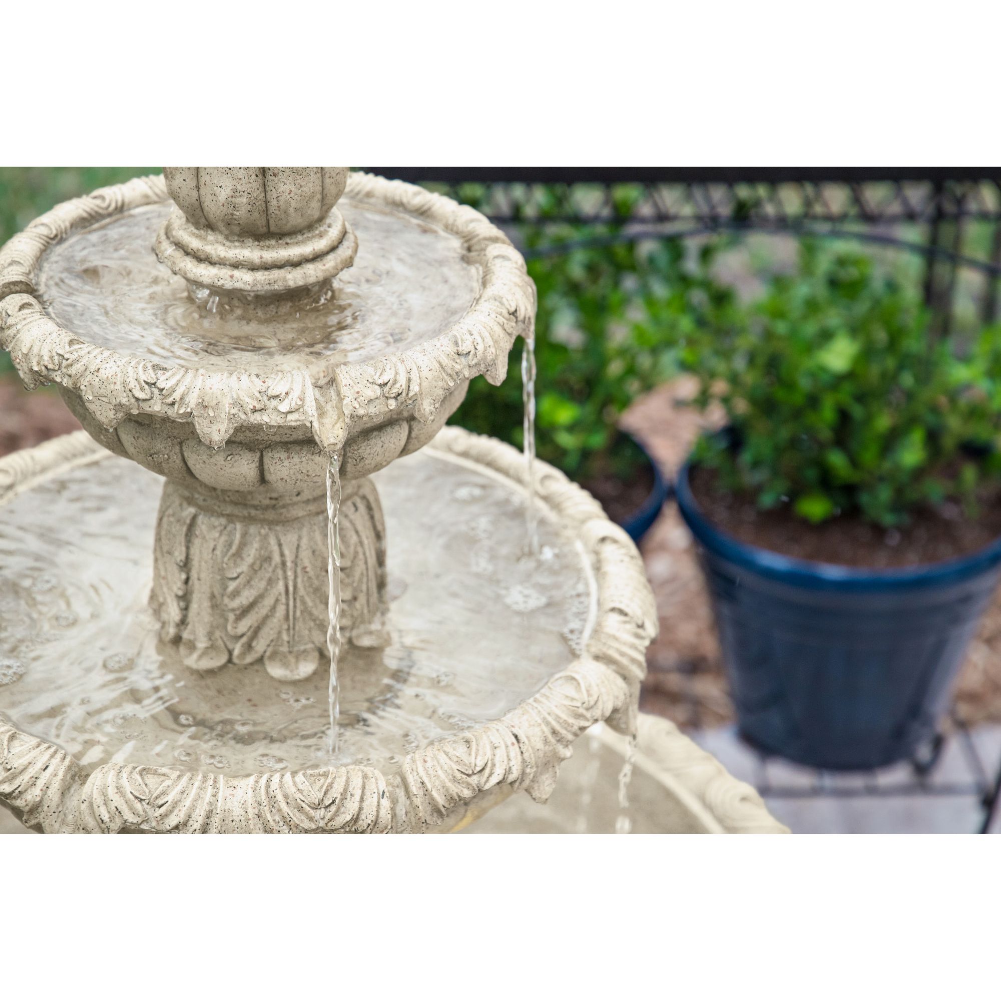 Ibiza 46" High Large Italian Outdoor Decor Sand Stone Floor Fountain with Light LED 3-Tier Outside Garden Patio