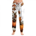 thumbnail image 2 of Wutalume Halloween Women's Print Pajama Pants - Cuffed Drawstring Ankle Pants with Pockets, Comfortable Casual Trousers for Fall Party Daily,Yellow S, 2 of 5