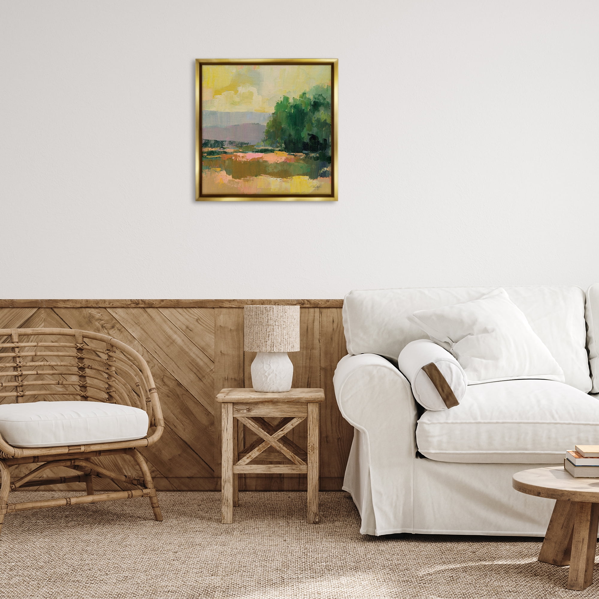 Stupell Industries Abstract Willow Tree Landscape & Nature Painting Gold Floater Framed Canvas Art Print Wall Art, 25 x 25