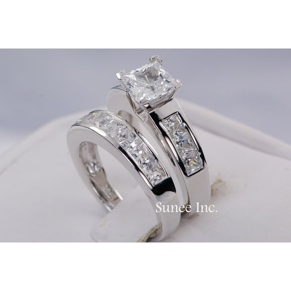 3.25ct Princess Cut Bridal Wedding Engagement Ring Diamond Simulated 925 Sterling Silver Anniversary Ring SKU:00137