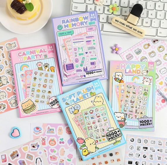 3-Piece - Mind Space Cartoon Self-Adhesive Sticker Book DIY Journal Diary Decoration Stickers Cute Cartoon Pattern Stickers