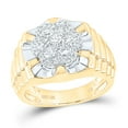 thumbnail image 4 of 10kt Two-tone Yellow White Gold Mens Round Diamond Flower Cluster Ribbed Ring 1.00 Cttw, 4 of 4