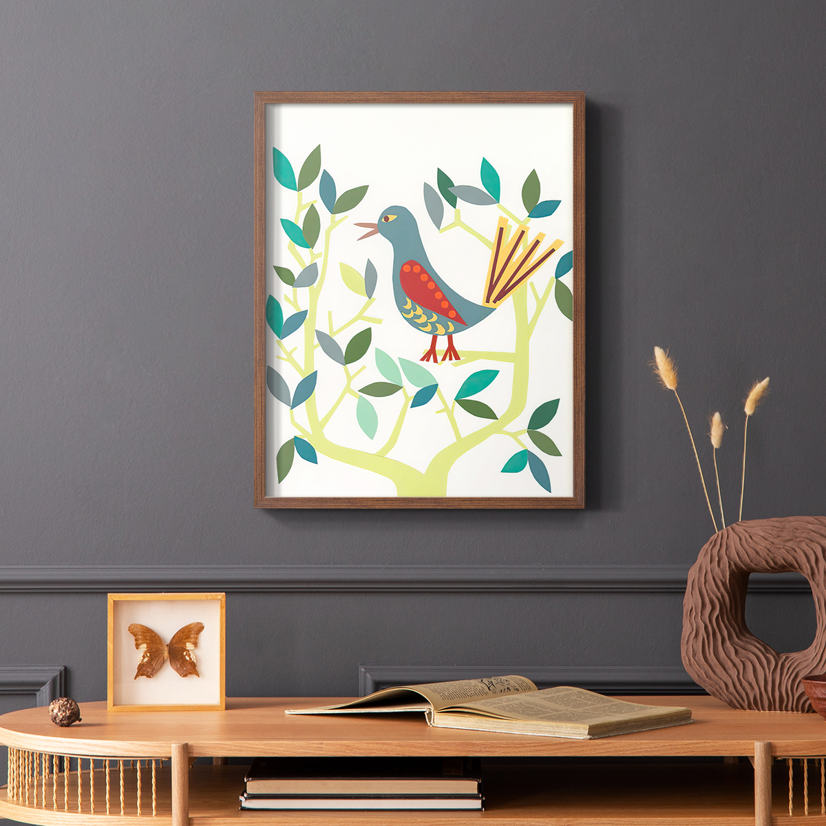 Whitty Bird IV Framed Print in Brown Solid Wood 11 x 14 Framed Print