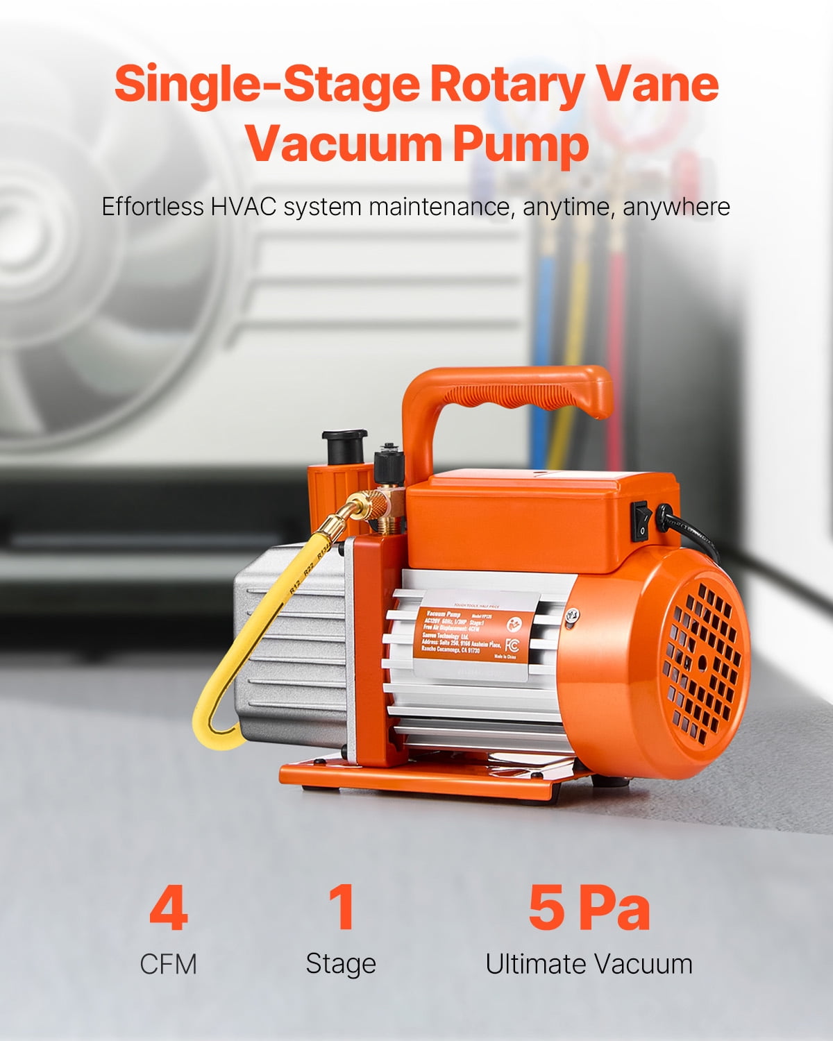 KFFKFF Vacuum Pump, 4 CFM, Single Phase Rotary Vane Vacuum Mechanism, Compatible with R134a R22 R410a Systems, Car AC Vacuum Pump Set with Oil Container for Car Air Conditioning and Resin Degassing