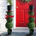 thumbnail image 5 of 2025 2 Pack Christmas Snowman Topiary Stakes Outdoor, 31.5In Artificial Snowman Shaped Topiary Tree Po twith Red Bow Santa Hat, Boxwood Topiaries for Porch Yard Lawn Garden Holiday Decor, 5 of 7