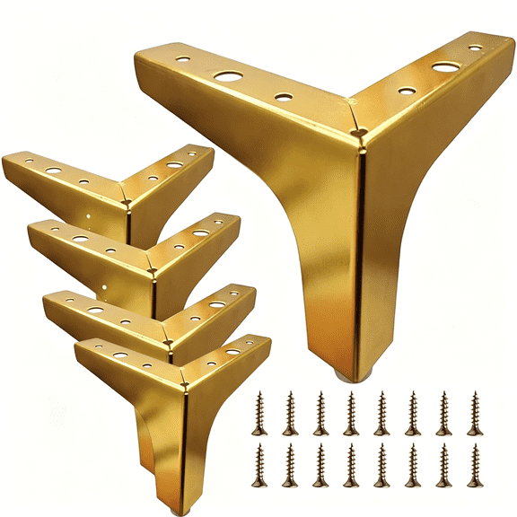 XIBUFE 4 Inch Furniture Legs, Set of 4 Metal Furniture Legs Modern Triangle Feet Gold for Sofa Cabinet Cupboard Couch Chair Ottoman