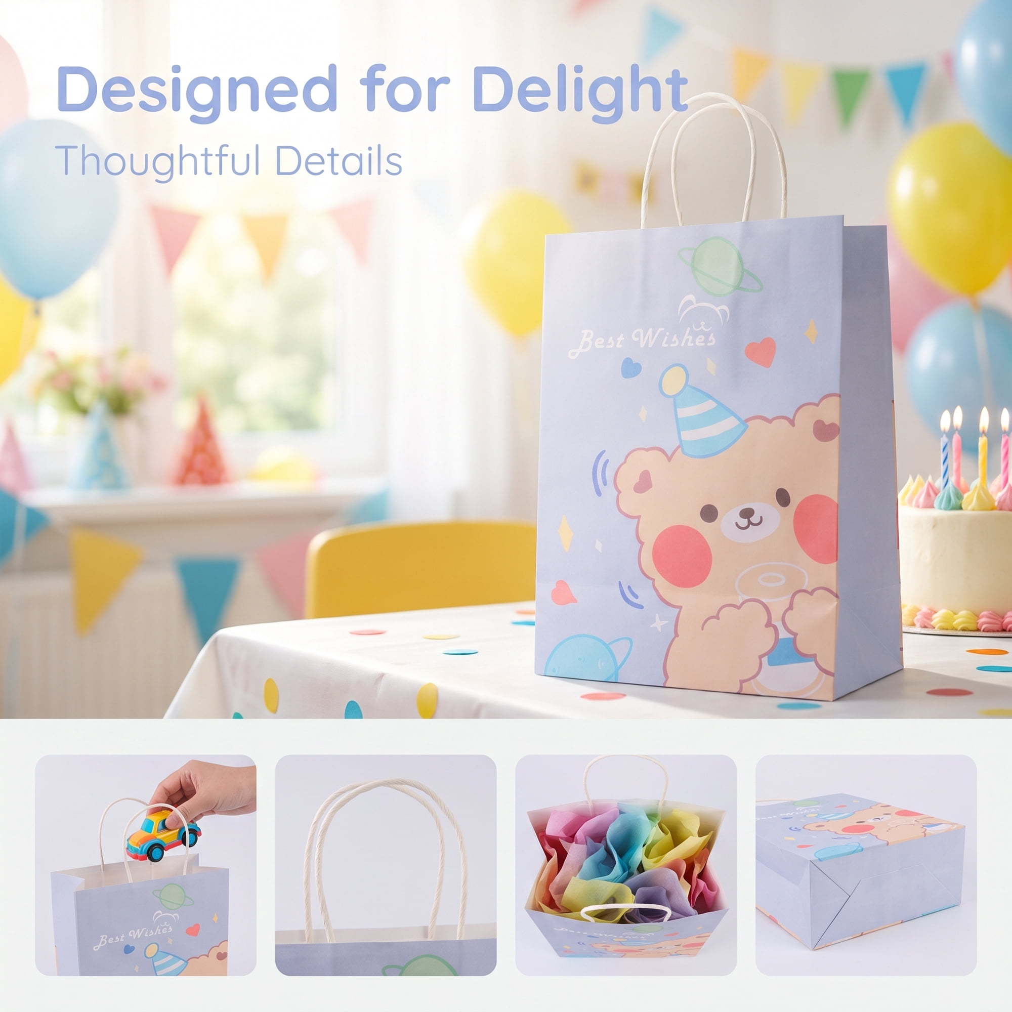 Unique Bargains 6Pcs Multi-Purpose Sturdy Treat Gift Bags Light Purple 5.9" x 3.1" x 8.3"