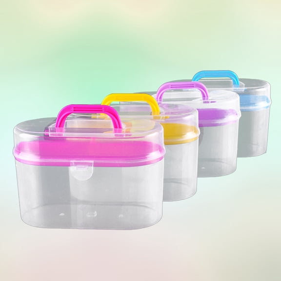 FRCOLOR Transparent Hard Plastic Case for Sewing Supplies Organizer with Snap Buckle and Rotatable Handle