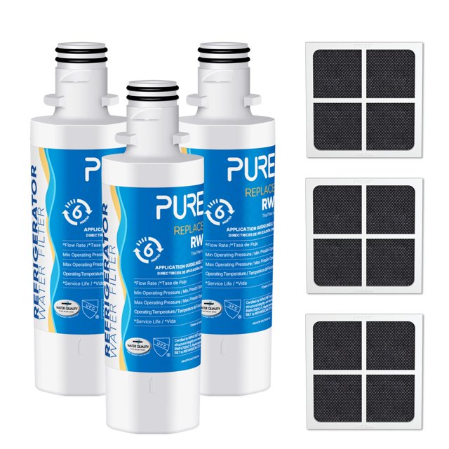 PUREPLUS ADQ747935 Repuesto para LG LT1000P LT1000 Kenmore Elite 9980 LT1000PC, MDJ64844601 ADQ74793501, LMXS28626S, LFXS26973S, LT120F Filtro de agua y aire para refrigerador, paquete de 3, modelo: R