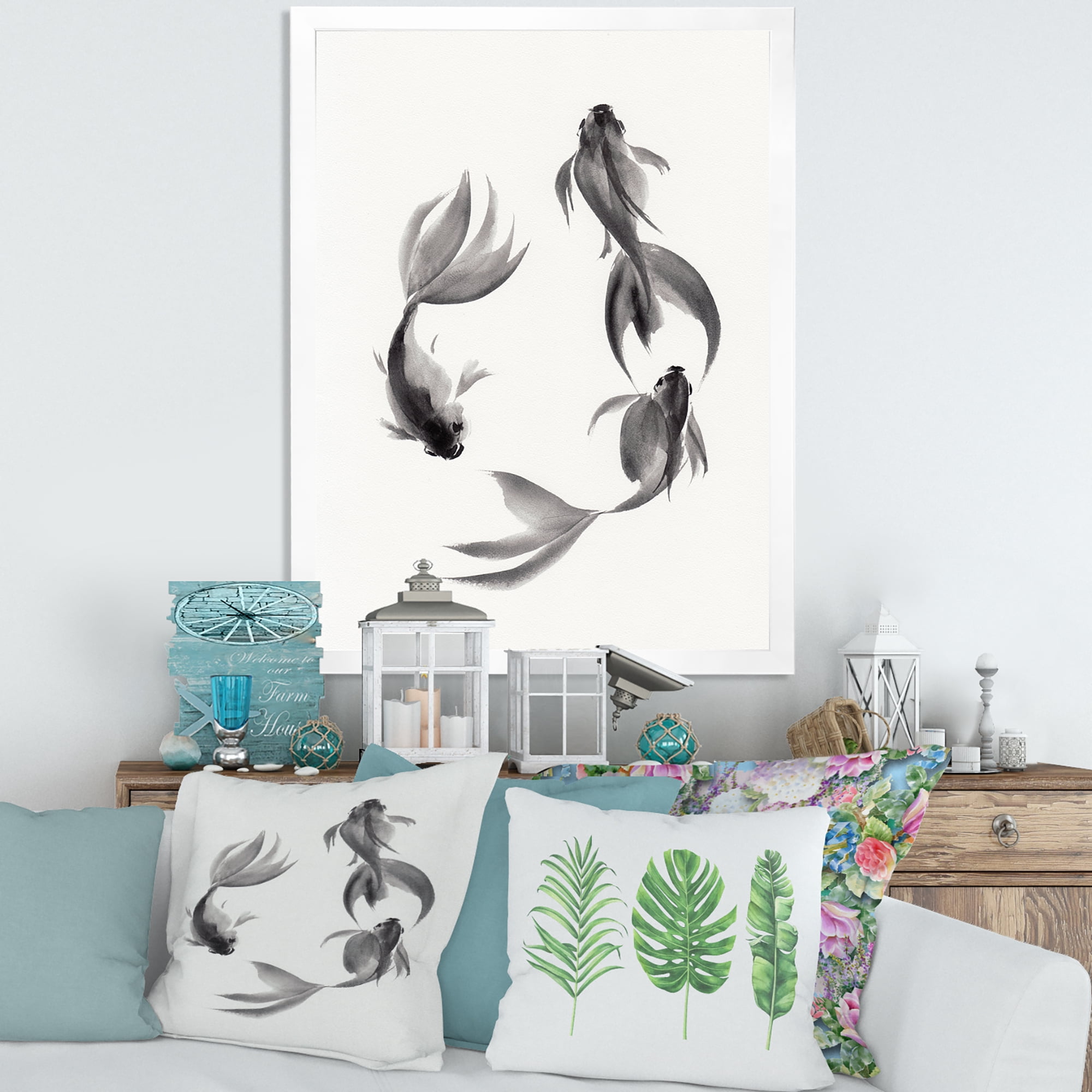 Designart 'Black and White Vintage Fish III' Nautical & Coastal Framed Art Print